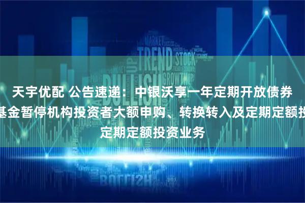 天宇优配 公告速递：中银沃享一年定期开放债券发起式基金暂停机构投资者大额申购、转换转入及定期定额投资业务